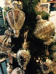 Silver glowing ornaments from Arjuna Florist in Brockport, NY