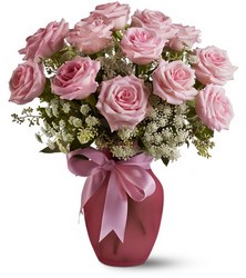 A Dozen Pink Roses and Lace from Arjuna Florist in Brockport, NY